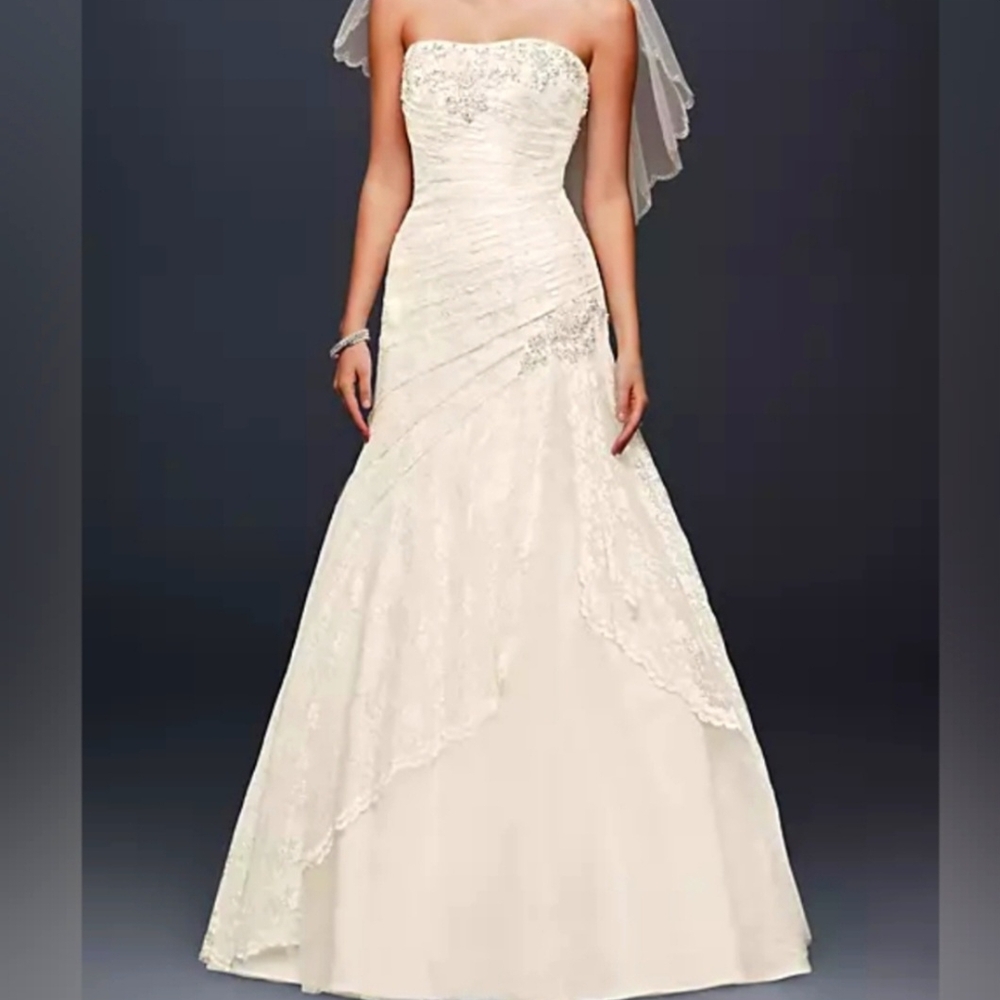 Elegant Strapless Ivory Lace Gown
